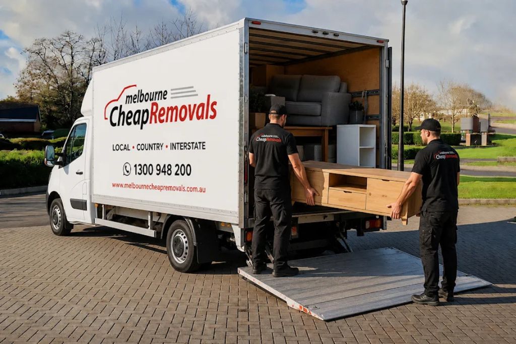 Professional furniture removalists in Melbourne loading heavy furniture into a moving truck