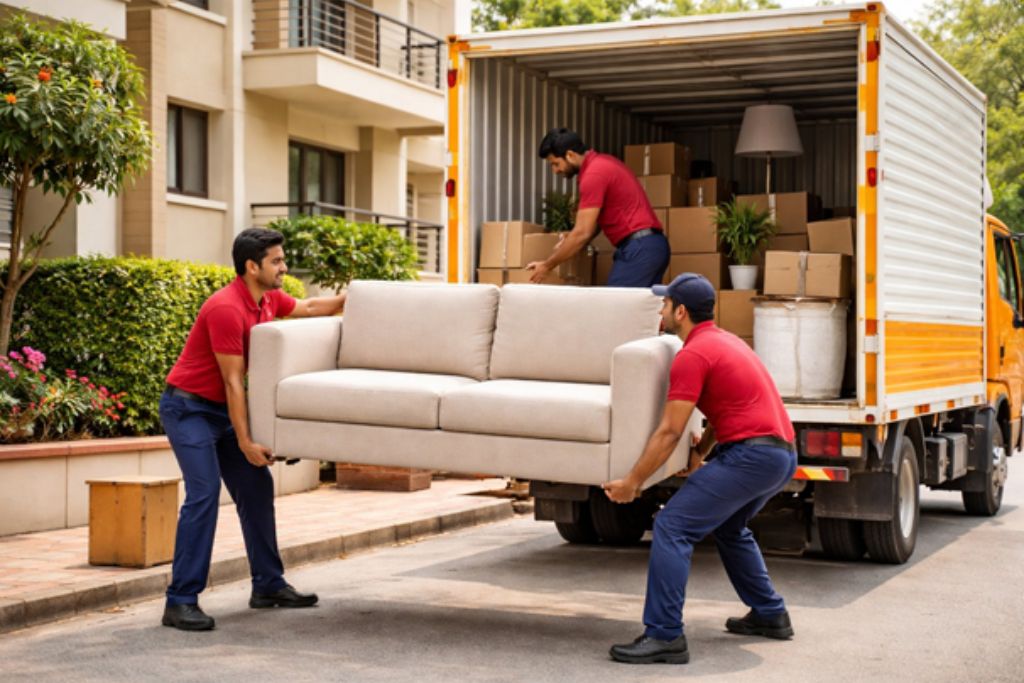 Professional furniture movers in Melbourne loading a sofa into a removal truck during a residential furniture relocation